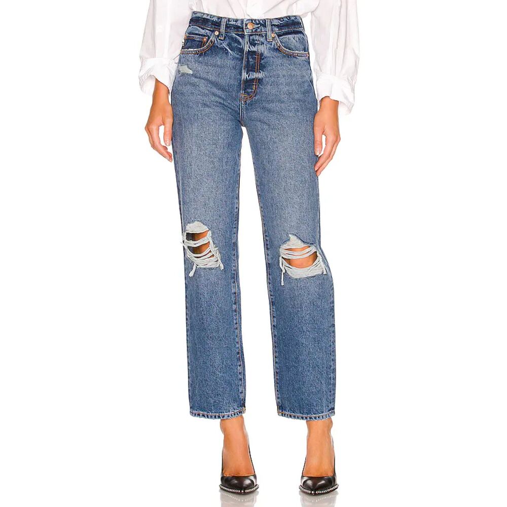 LOVERS AND FRIENDS Womens Jeans Size 24 Medium Wash Straight RYAN Button Fly